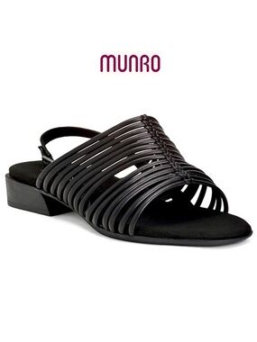 MUNRO NEW CELIA BLACK LEATHER SLINGBACK SANDAL. SIZE 8.5 N